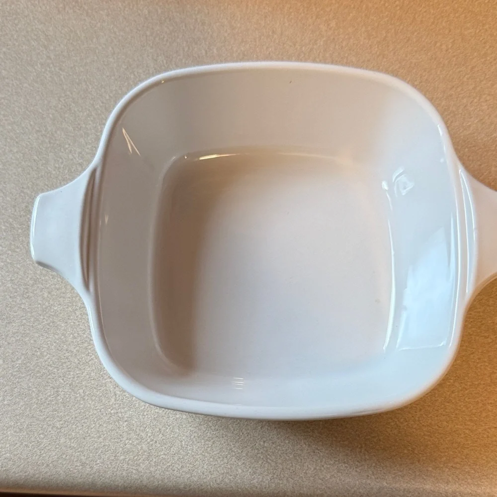 Vintage CorningWare White Baking Dishes with Blue Floral Design